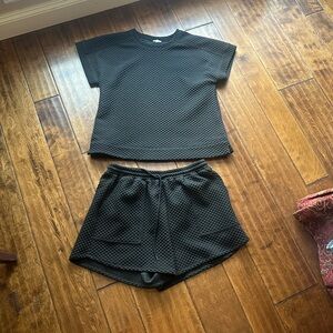 JODIFL Black Textured Short Set - Top & Drawstring Shorts